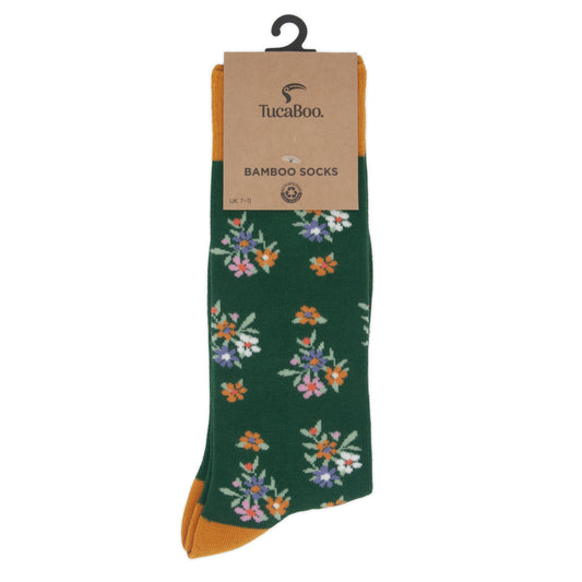 Floral Brown Mens Bamboo Socks