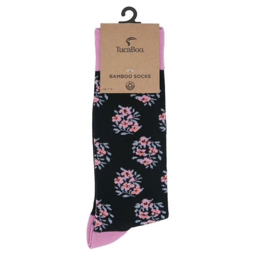 Floral Black Mens Bamboo Socks