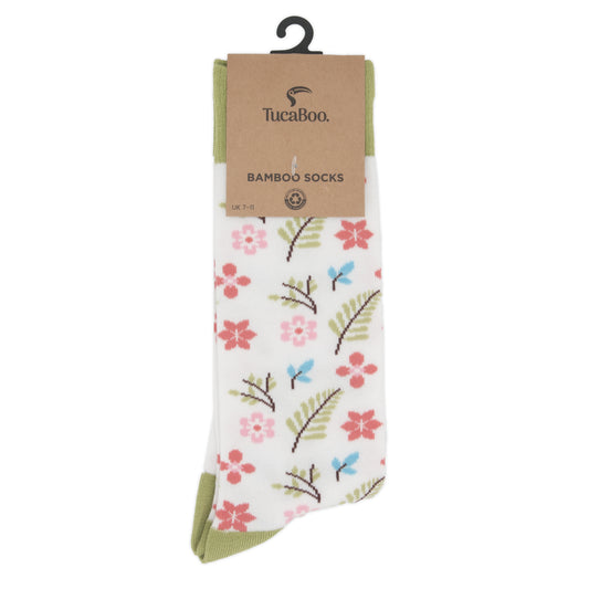 Flowers White Mens Bamboo Socks