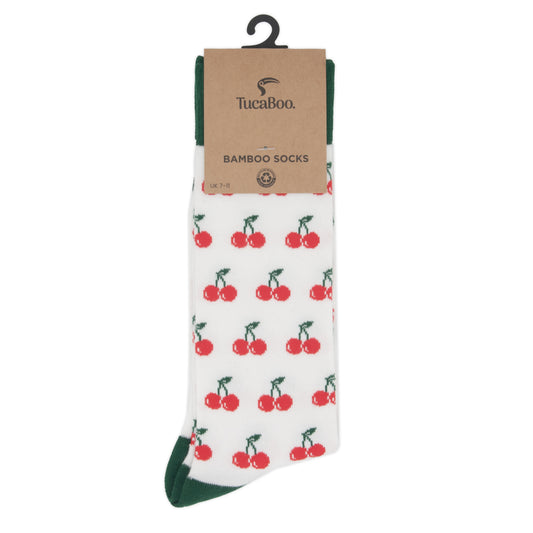 Cherrys White Mens Bamboo Socks