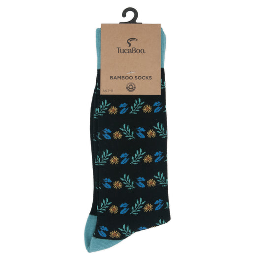 Floral Black Mens Bamboo Socks