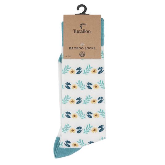 Floral White Mens Bamboo Socks
