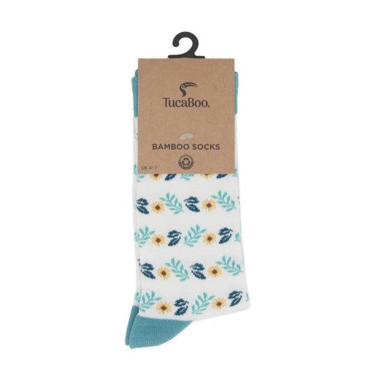 Floral White Womens Bamboo Socks