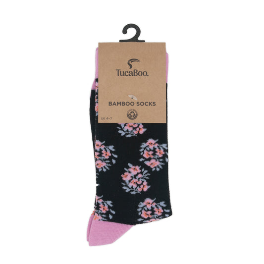 Floral Black Womens Bamboo Socks